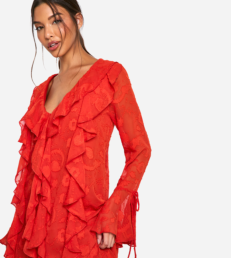 Burnout Paisley Ruffle Mini Dress
