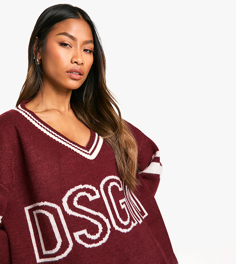 Buy Boohoo DSGN Studio V Neck Oversized Sweater In Red 6thStreet