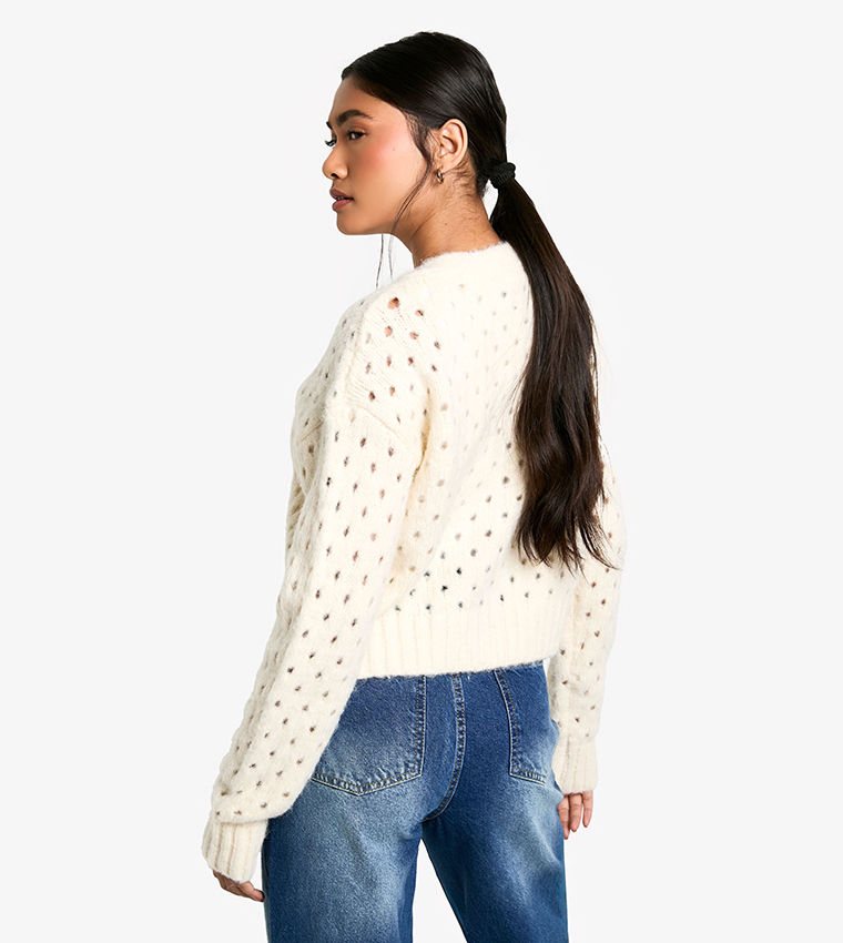 Fluffy Openwork V-Neck Cardigan