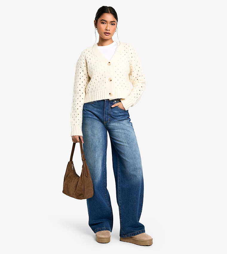 Fluffy Openwork V-Neck Cardigan