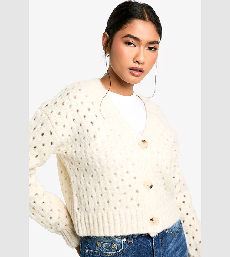 Fluffy Openwork V-Neck Cardigan