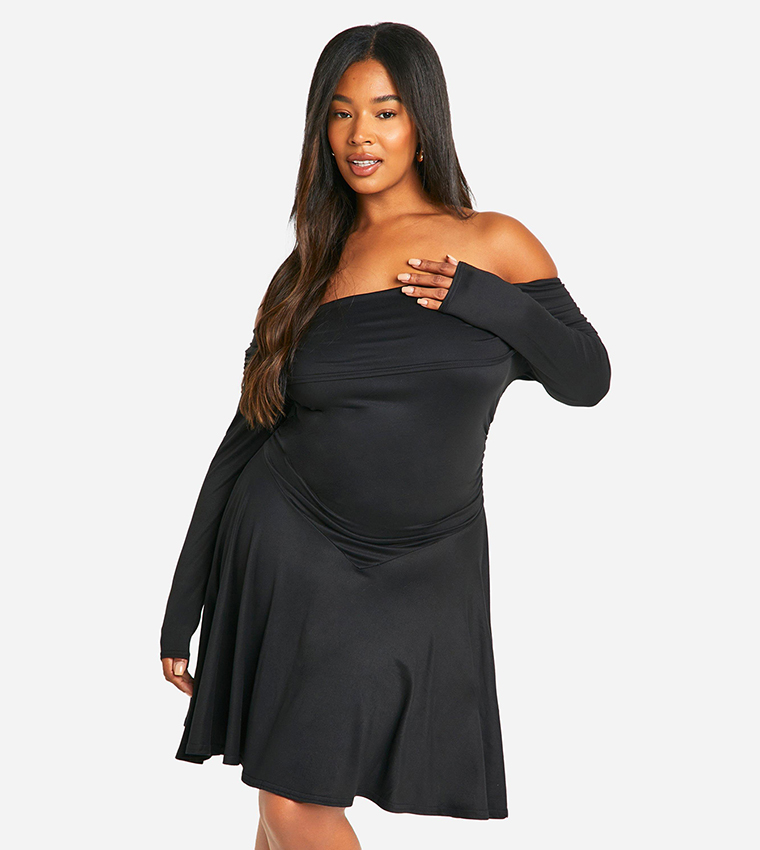 Boohoo Plus Off The Shoulder Skater Dress Plus Size Buy Boohoo - Main Image