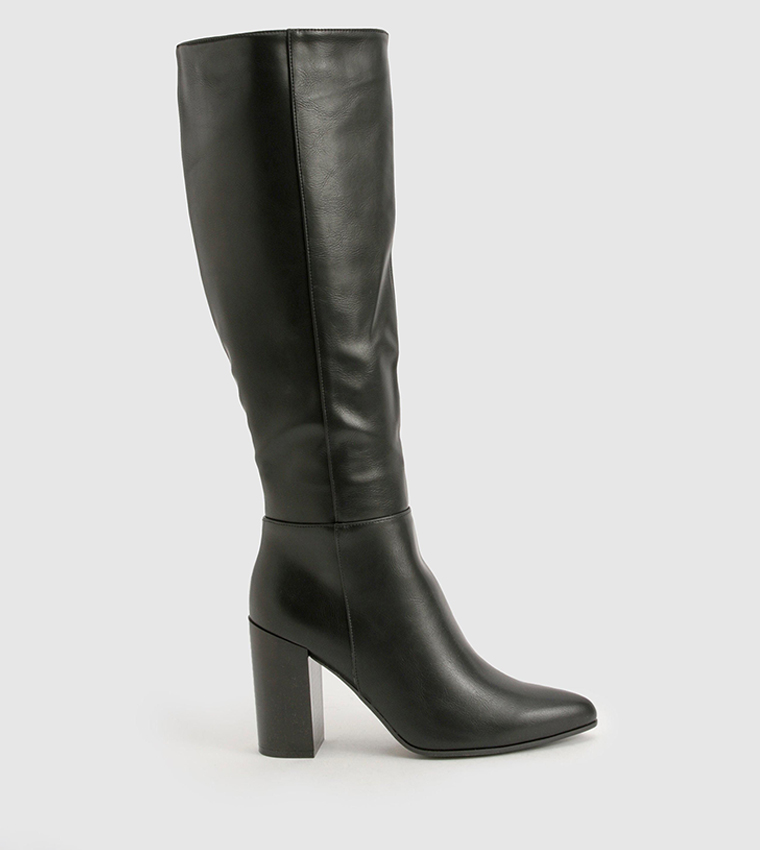 Stacked Block Heel Knee High Boots