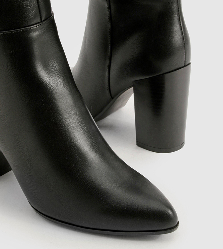 Stacked Block Heel Knee High Boots