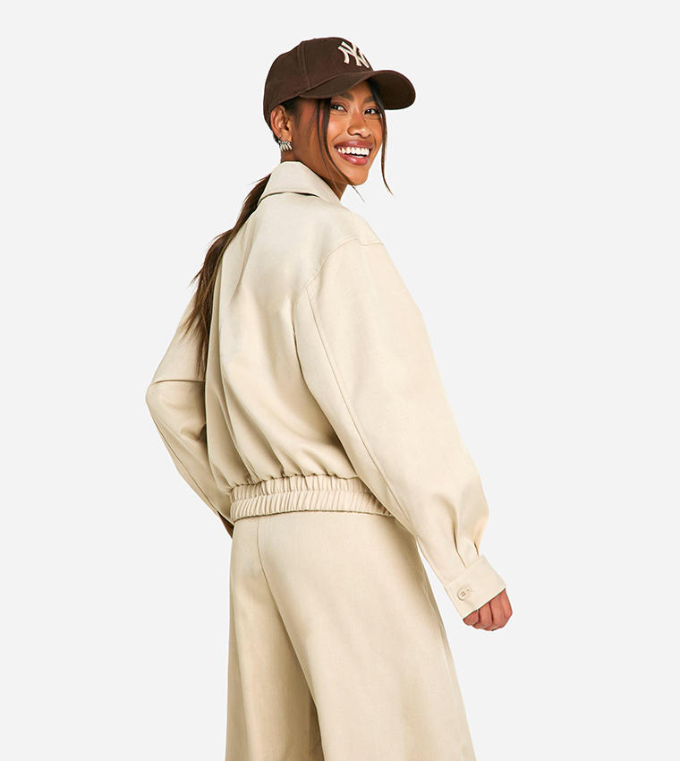 Slouchy Elastic Hem Bomber Jacket