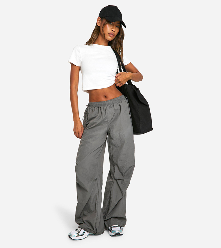 Elastic Waist Wide Leg Cargo Trousers
