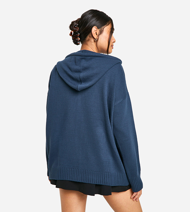 Embroidered Zippered Oversized Hooded Jacket