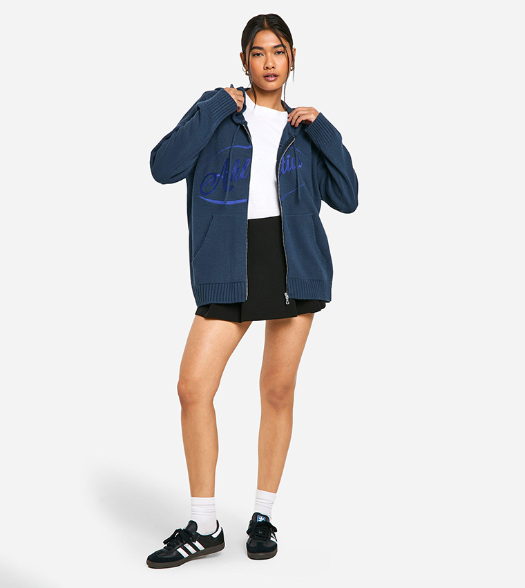 Embroidered Zippered Oversized Hooded Jacket