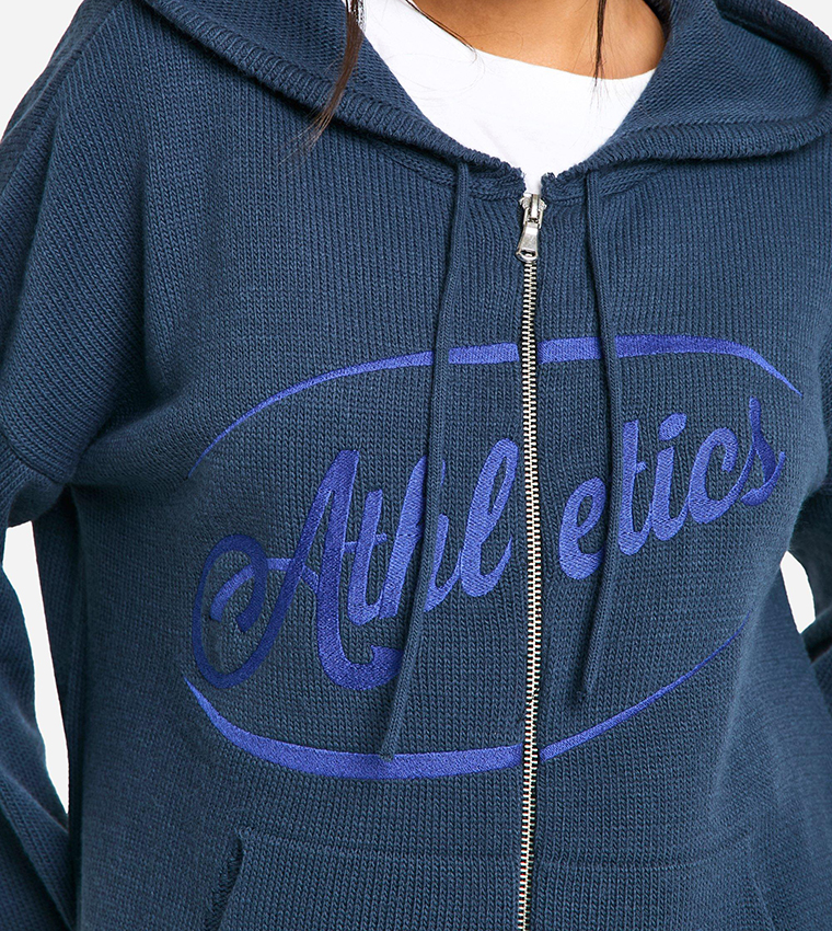 Embroidered Zippered Oversized Hooded Jacket