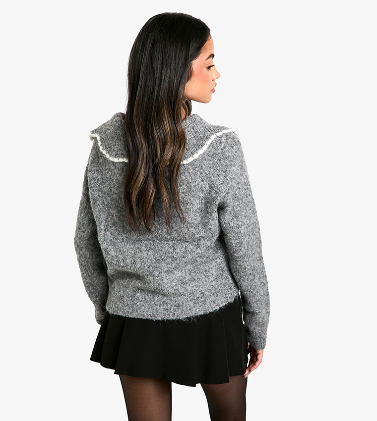 Buy Boohoo Fluffy Knitted Wide Collar Cardigan In Grey 6thStreet