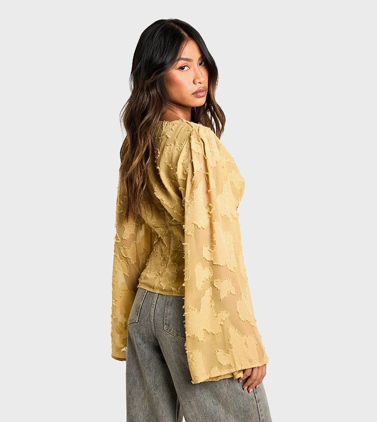 Burnout Floral Flared Sleeves Top