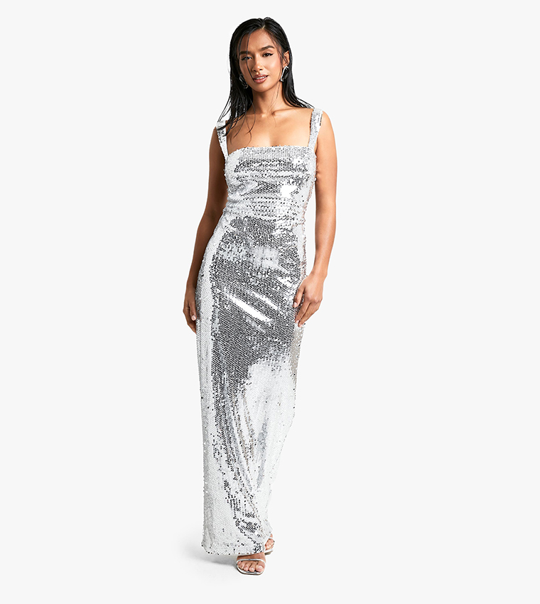Petite Sequined Cut-Out Maxi Dress