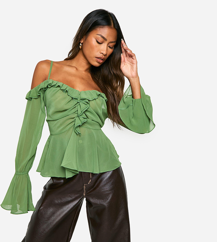 Cold shoulder ruffle top online