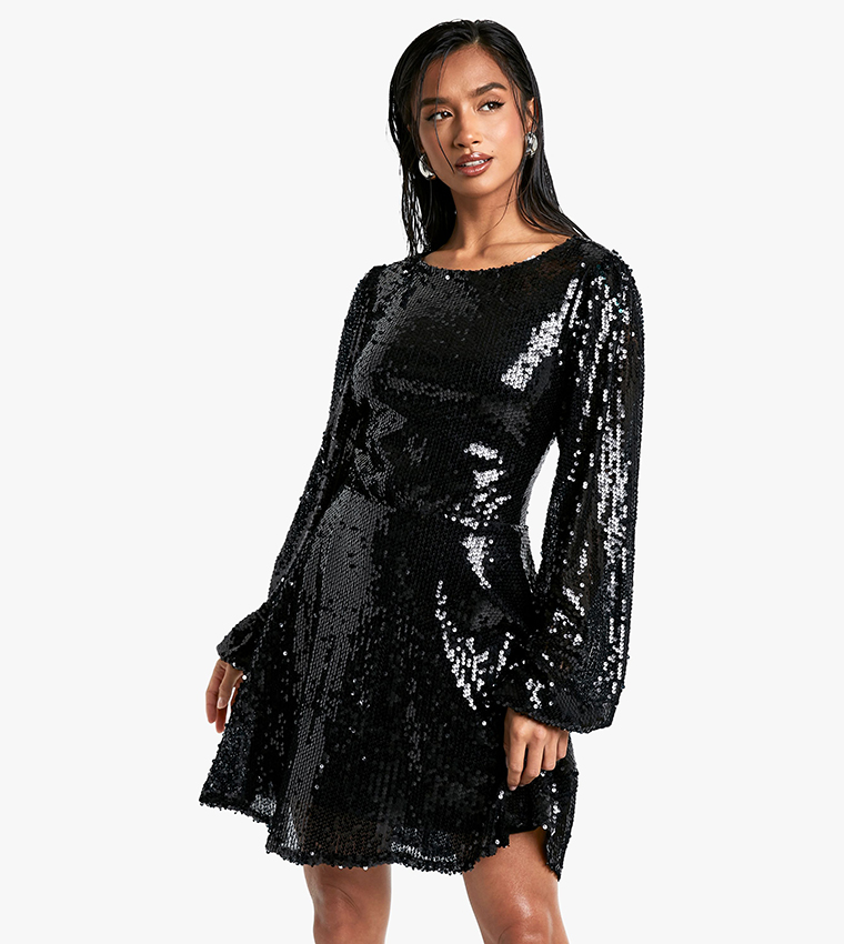Boohoo Tie Back Skater Dress Buy Boohoo Petite Sequined Tie Back