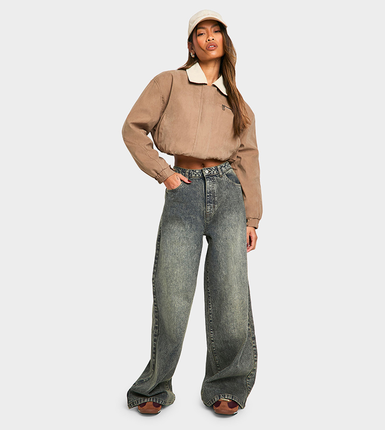 Faded Mid Rise Wide Leg Jeans