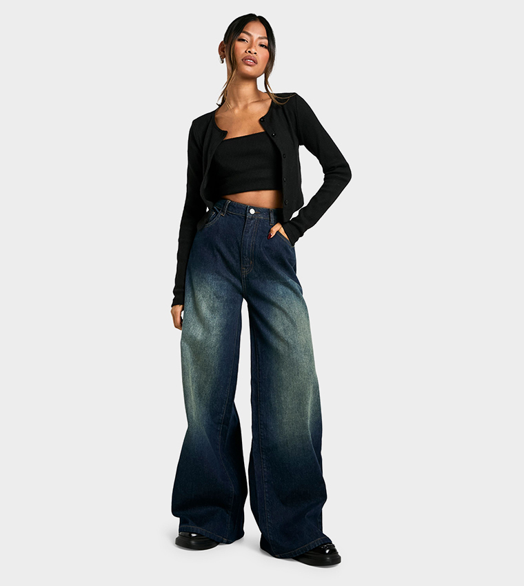 Faded Mid Rise Wide Leg Jeans