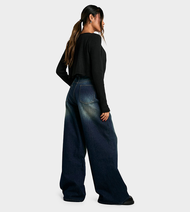 Faded Mid Rise Wide Leg Jeans