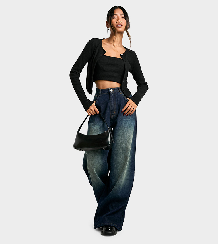 Faded Mid Rise Wide Leg Jeans