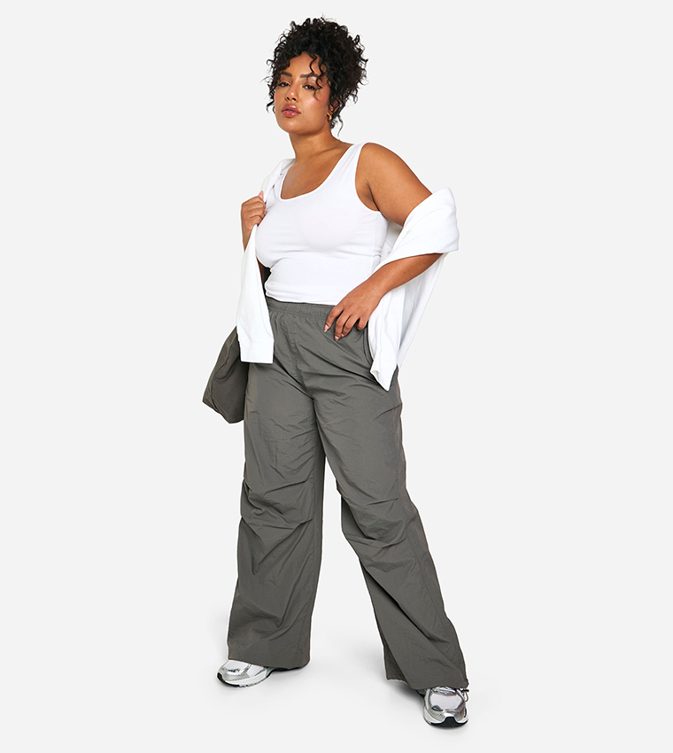 Elasticated Waist Boohoo Curve Trousers Plus Plisse Elasticated Waist Band  Wide Leg Trouser Boohoo