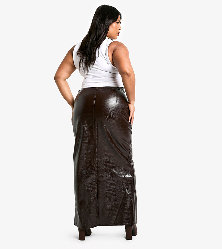 Curve Croc PU Slit Front Maxi Skirt