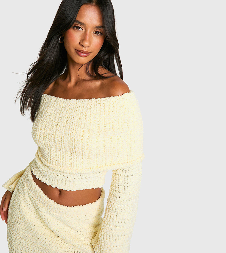 Buy Boohoo Petite Boucle Bardot Cropped Jumper In Cream 6thStreet Kuwait