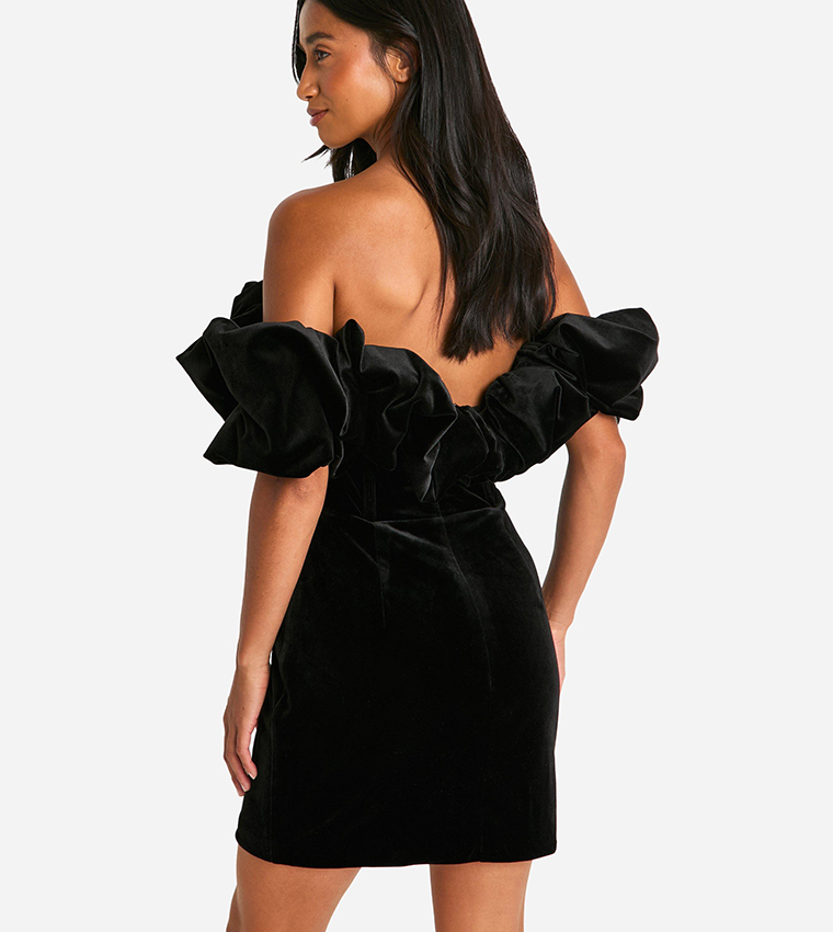 Petite Extreme Ruffle Velvet Mini Dress