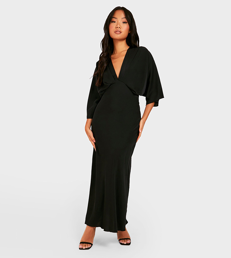 Buy Boohoo Petite Bias Cut Flared Sleeves Maxi Dress In Black 6thStreet Bahrain