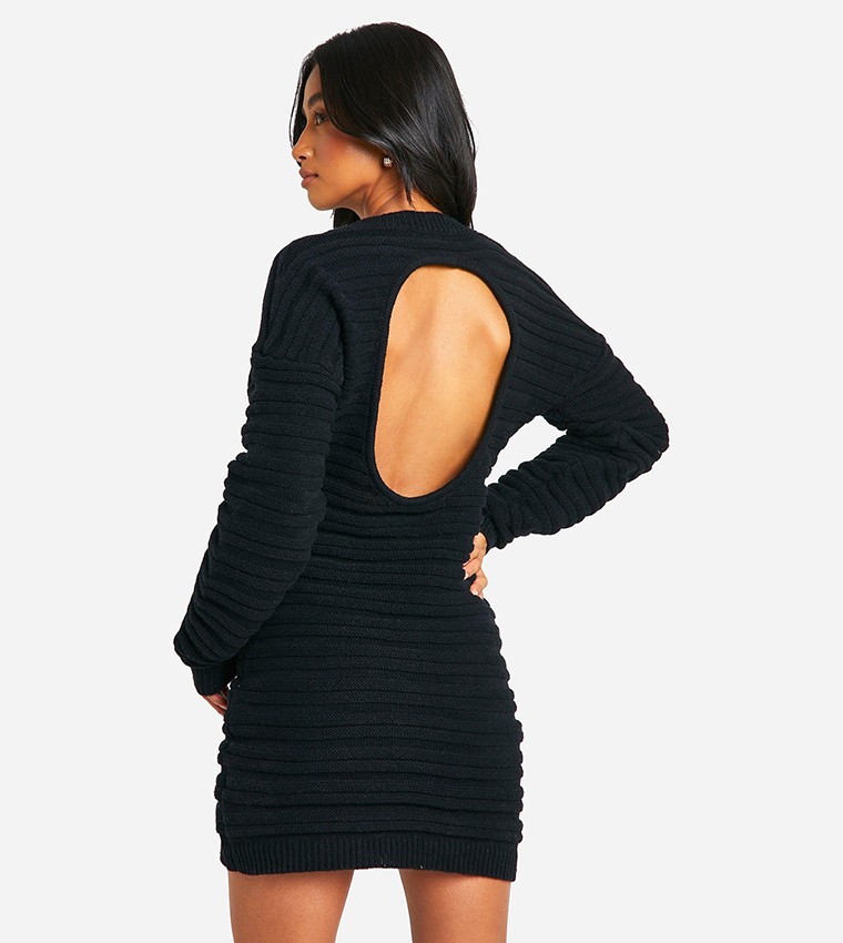 Buy Boohoo Petite Open Back Knitted Jumper Dress In Black | 6thstreet Oman
