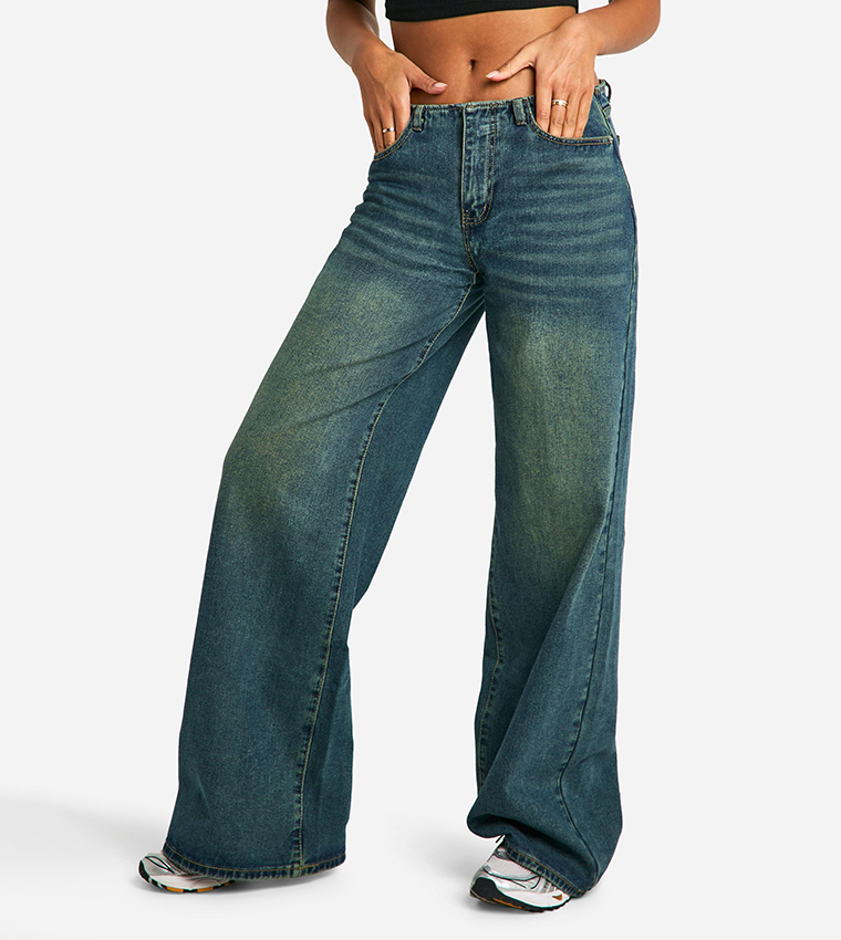 Buy Boohoo Tall Faded Wide Leg Jeans In Blue 6thStreet UAE