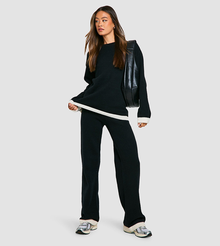 Buy Boohoo Tall Contrast Trim Knitted Jumper And Trousers Set In