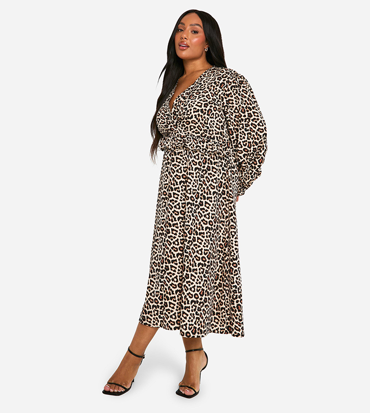 فستان ميدي لف بنقشة للمقاسات الكبيرة