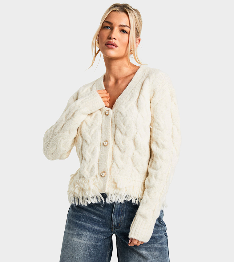 Boohoo White Shaggy Knit Cardigan Cropped Shaggy Knit Cardigan