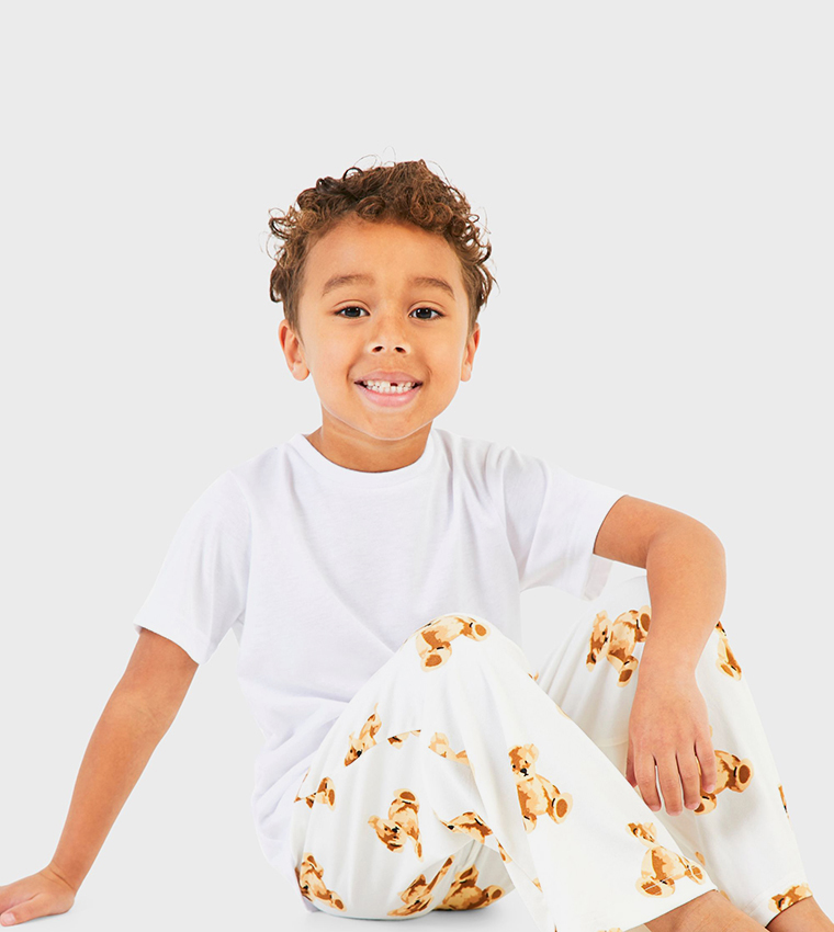 Bear Printed Crew Neck Short Sleeves Pyjama Set