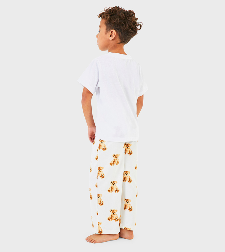 Bear Printed Crew Neck Short Sleeves Pyjama Set