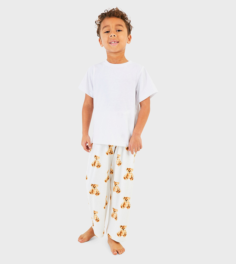 Bear Printed Crew Neck Short Sleeves Pyjama Set