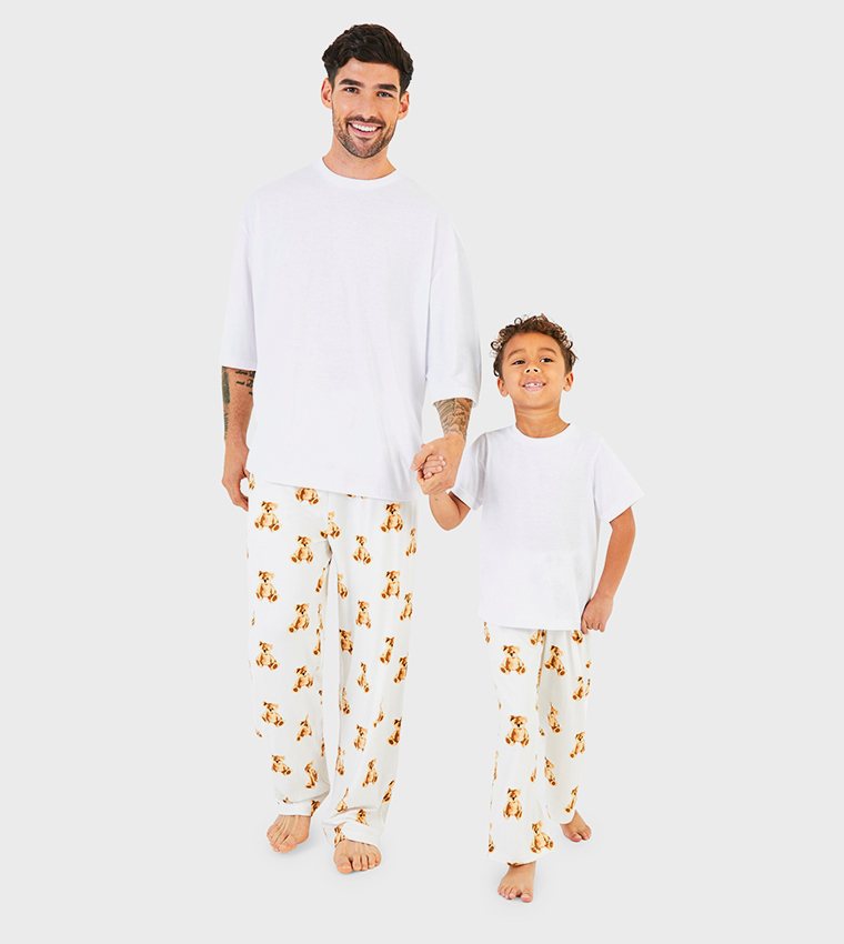 Bear Printed Crew Neck Short Sleeves Pyjama Set