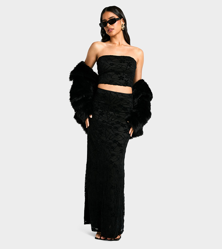 Velvet Lace Bias Maxi Skirt