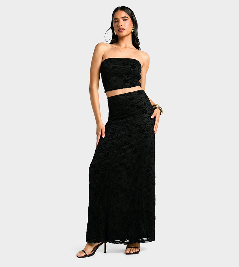 Velvet Lace Bias Maxi Skirt