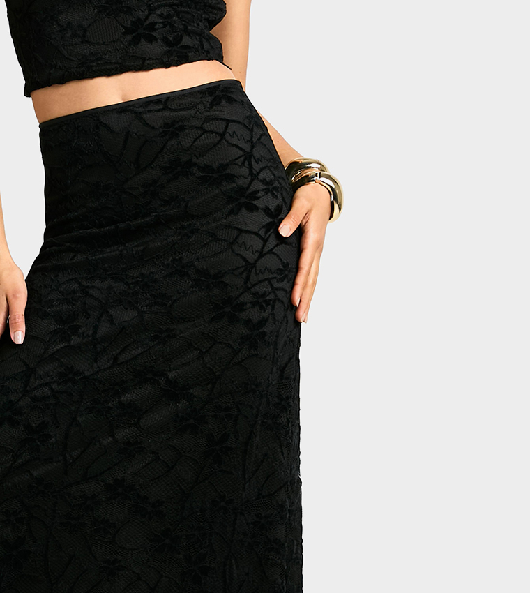 Velvet Lace Bias Maxi Skirt