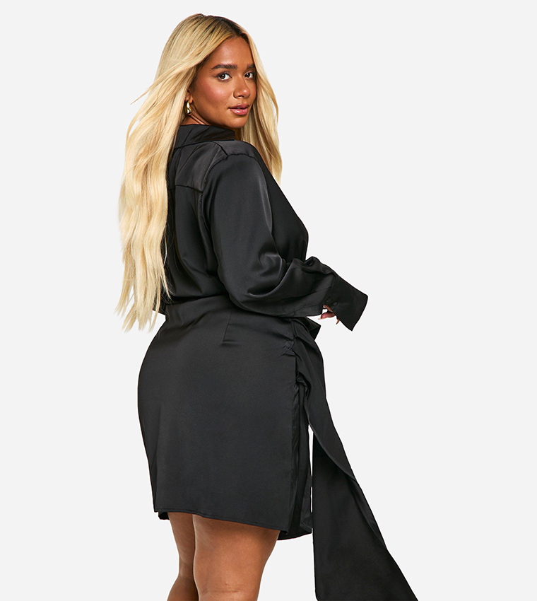 Curve Satin Drape Wrap Dress
