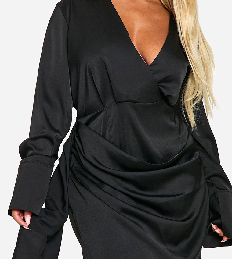 Curve Satin Drape Wrap Dress