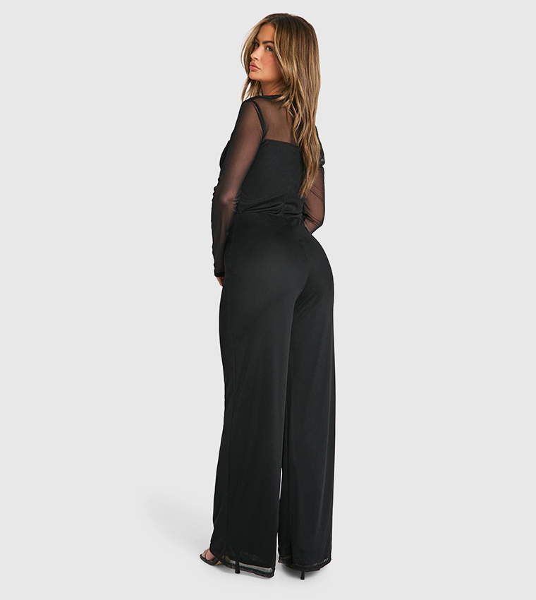 Mesh Long Sleeves Cut-Out Jumpsuit