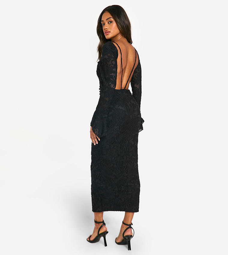 Jacquard Flared Sleeves Midaxi Dress