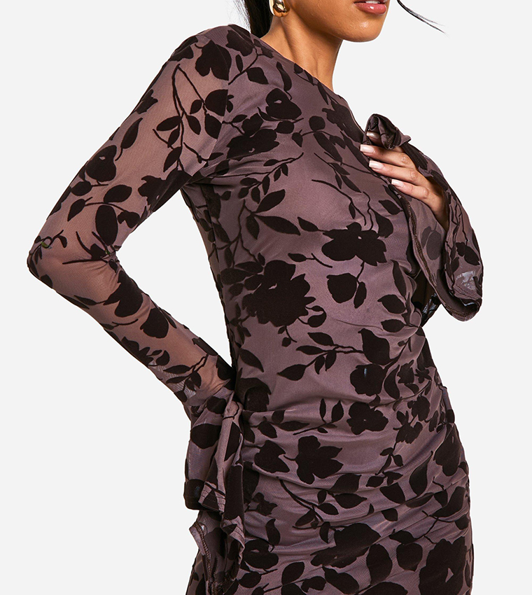 Devore Floral Printed Frill Sleeves Mini Dress