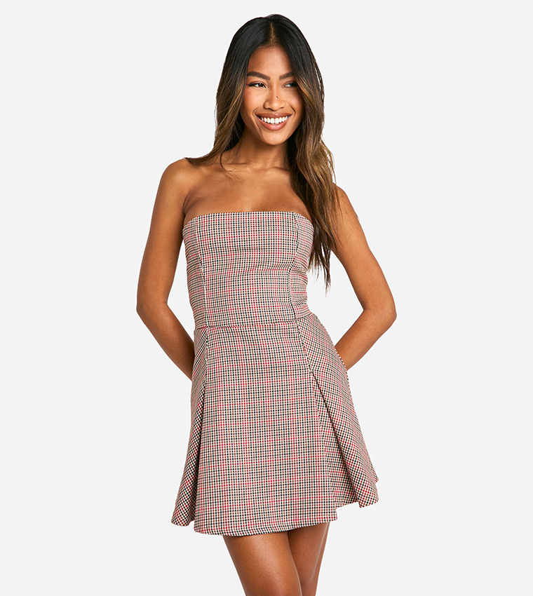 Check Bandeau Tailored Mini Dress