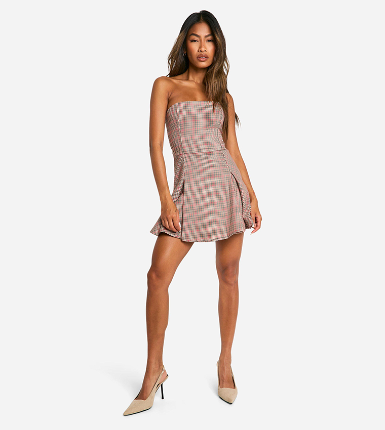 Check Bandeau Tailored Mini Dress