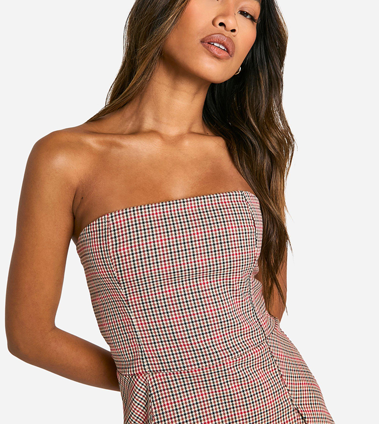 Check Bandeau Tailored Mini Dress