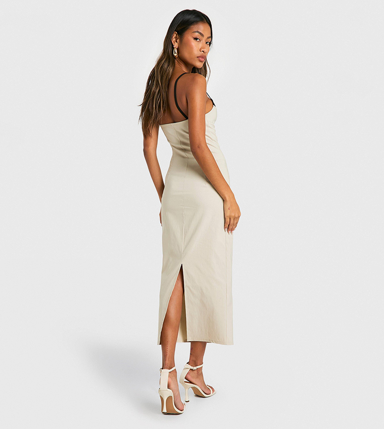 Contrast Insert Bengaline Midaxi Dress