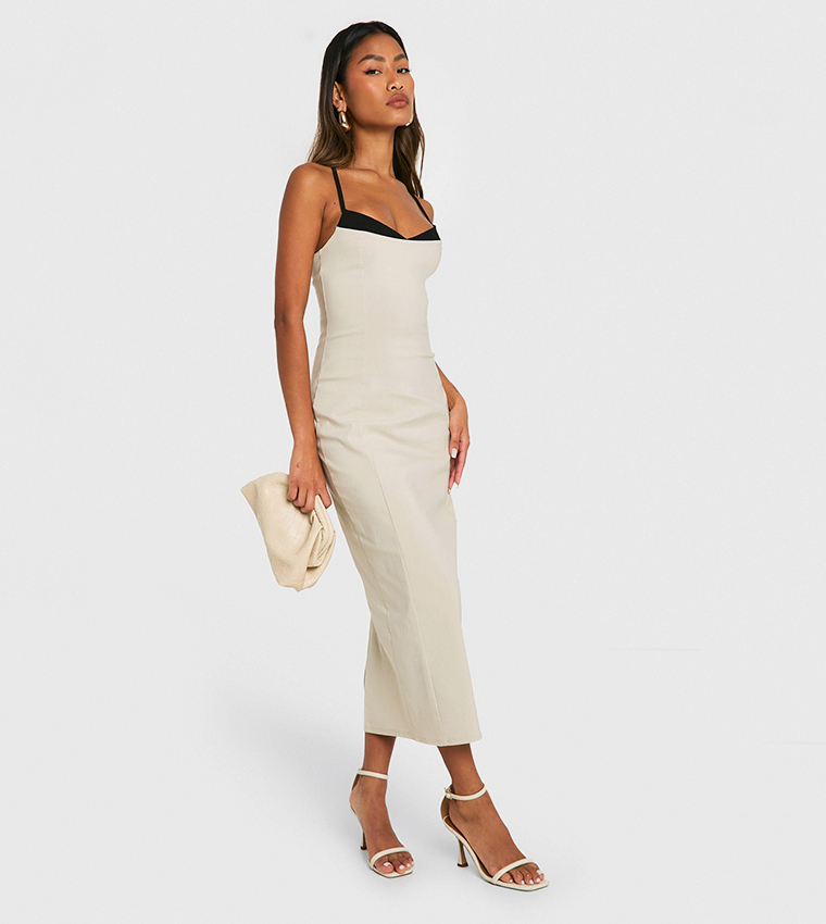 Contrast Insert Bengaline Midaxi Dress