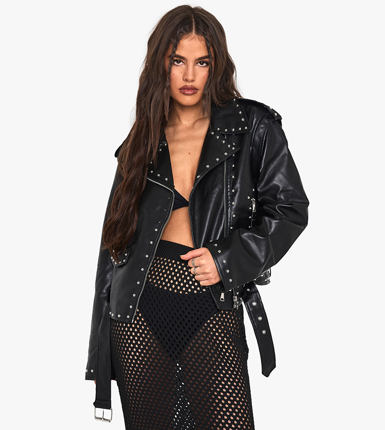 Studded Faux Leather Biker Jacket